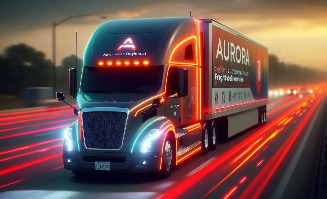 A-day-time-scene-of-the-First-Driverless-Semi-Truck-in-Texas-with-a-decal-that-says-Aurora-Begins