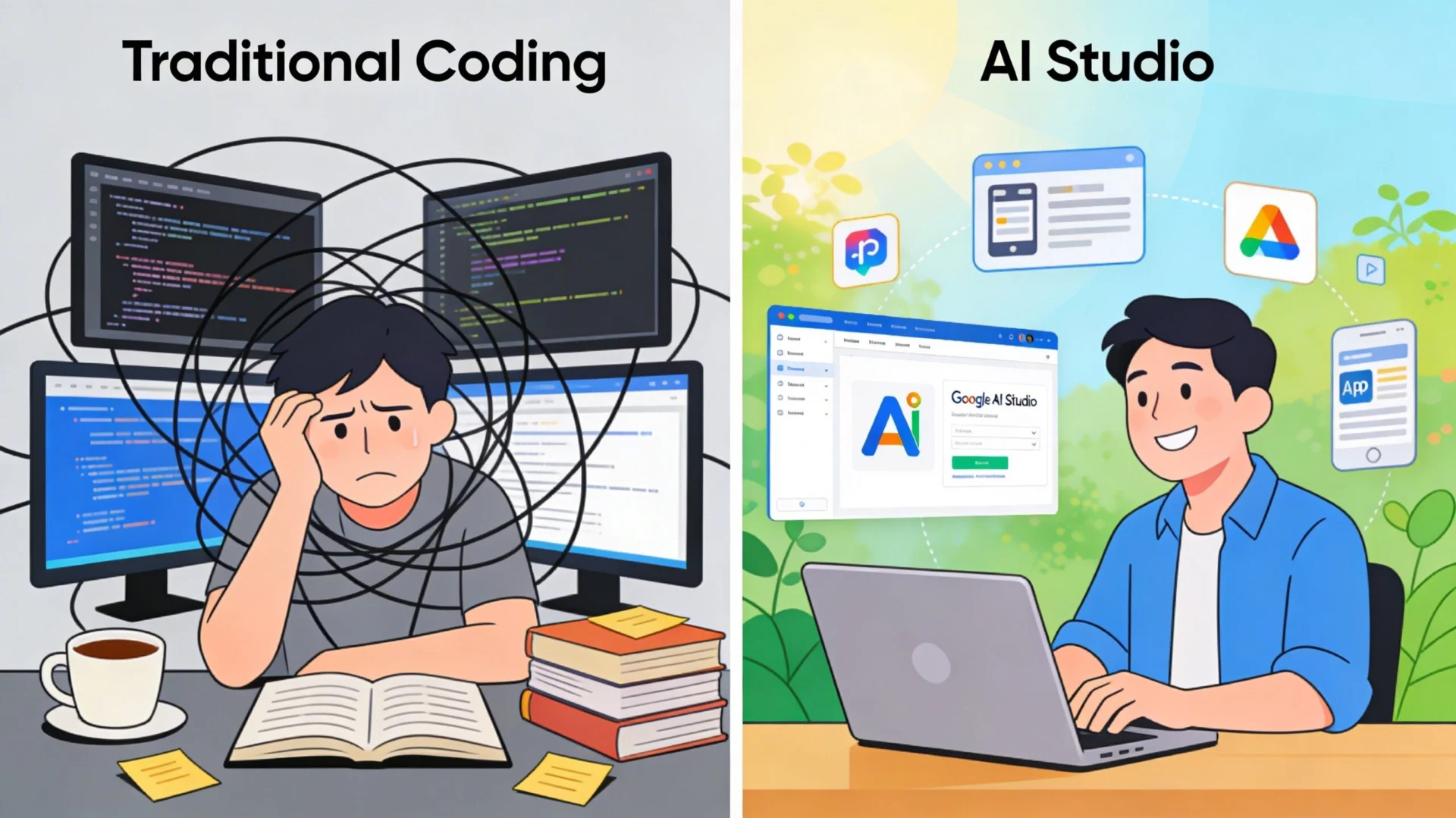 Google AI Studio vs Traditional Coding comparison overview